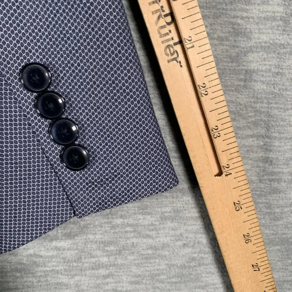 Zara Man Suit Jacket Mens 42 Blue Geometric Slim Fit 2 Button Blazer Notch Lapel